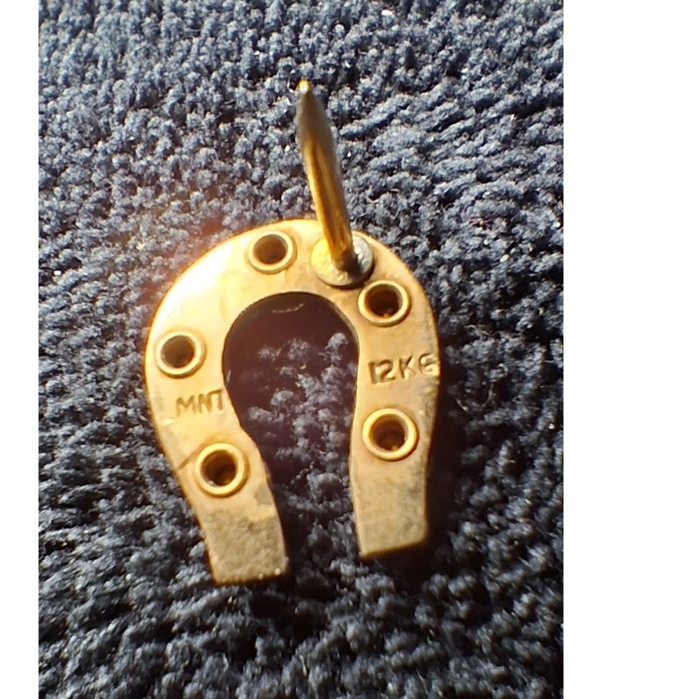 Vintage 12KG Horseshoe Tie Tack Multi stone Colts Equestrian Lucky Dad Pin - Picture 2 of 7